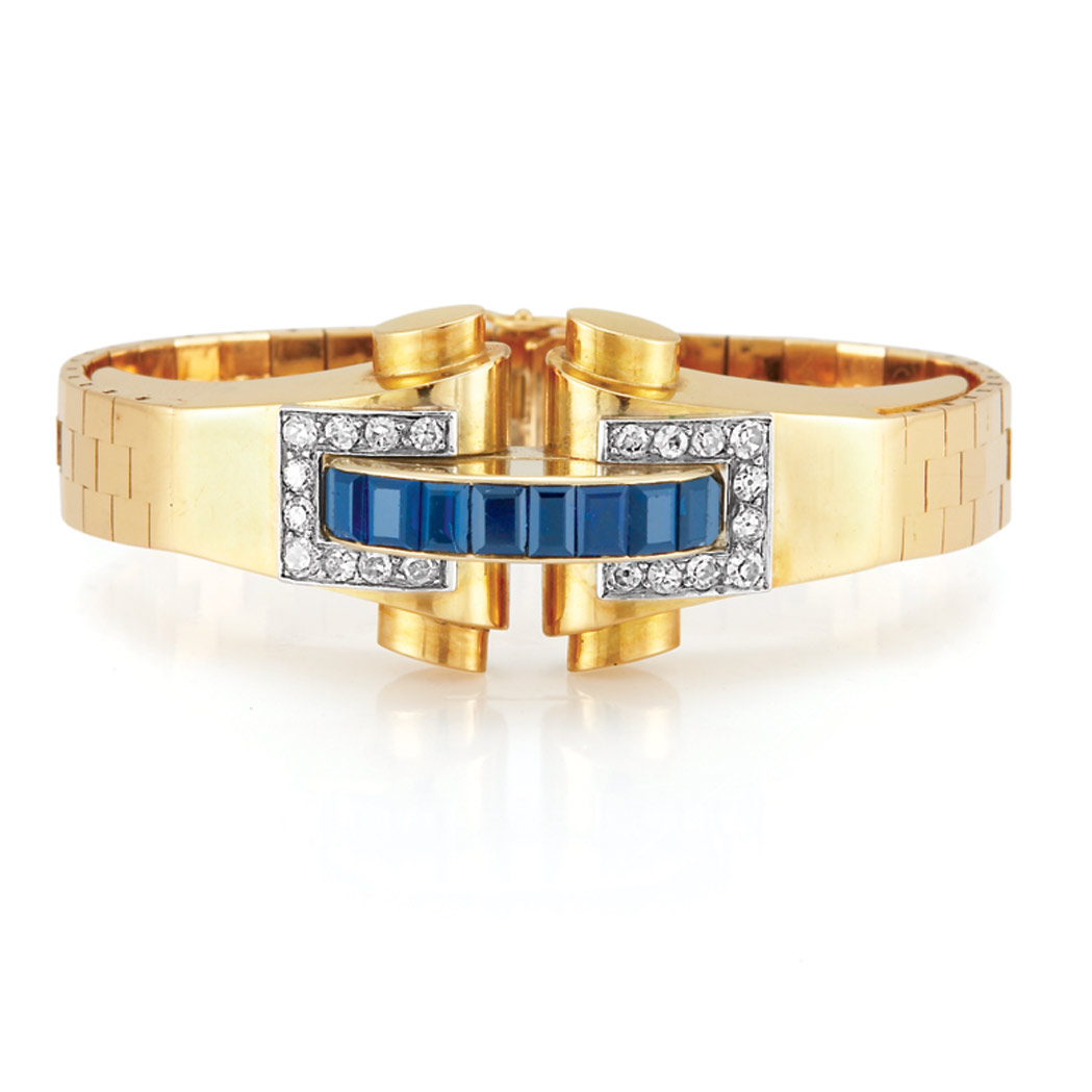 Appraisal: Gold Platinum Sapphire and Diamond Bracelet Boucheron kt sapphires ap