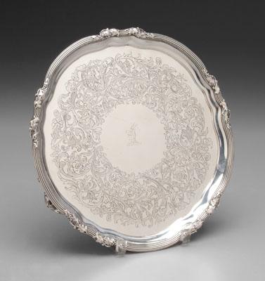 Appraisal: Hunt Roskell silver tray round with reeded border with vine