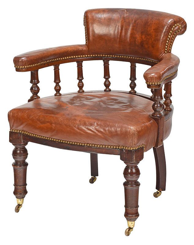 Appraisal: Regency Style Upholstered Mahogany Armchair British th th century mahogany