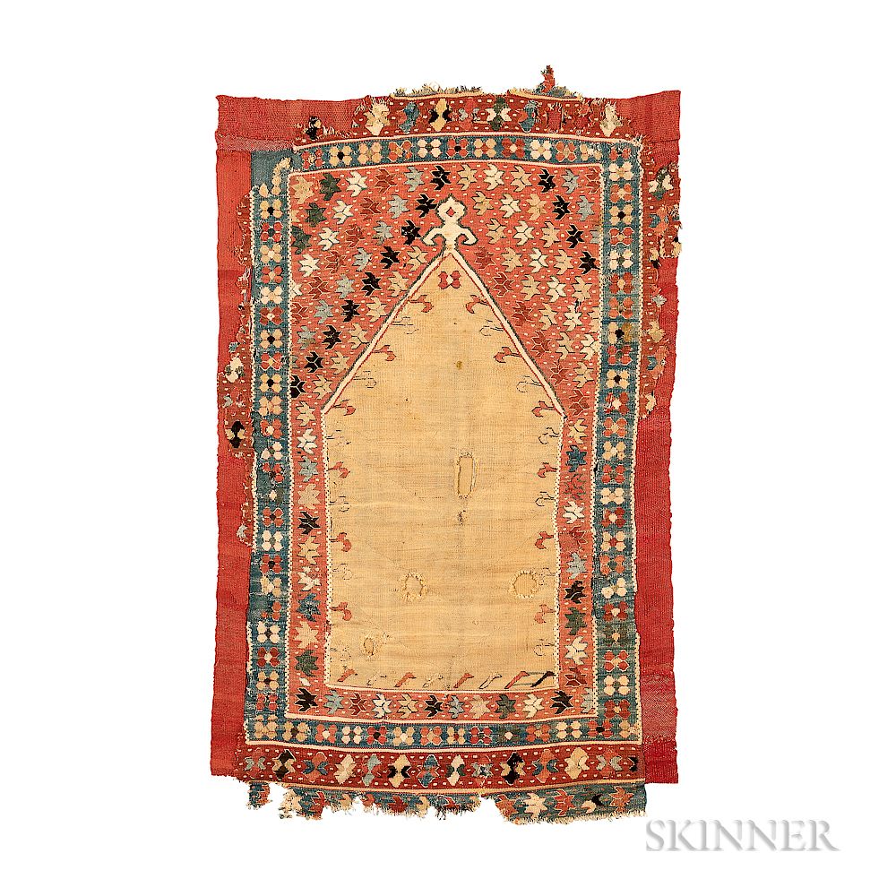 Appraisal: Early Ottoman Prayer Kilim Early Ottoman Prayer Kilim central Turkey