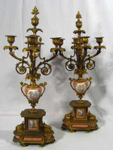 Appraisal: A pair of mid th century ormolu and porcelain four