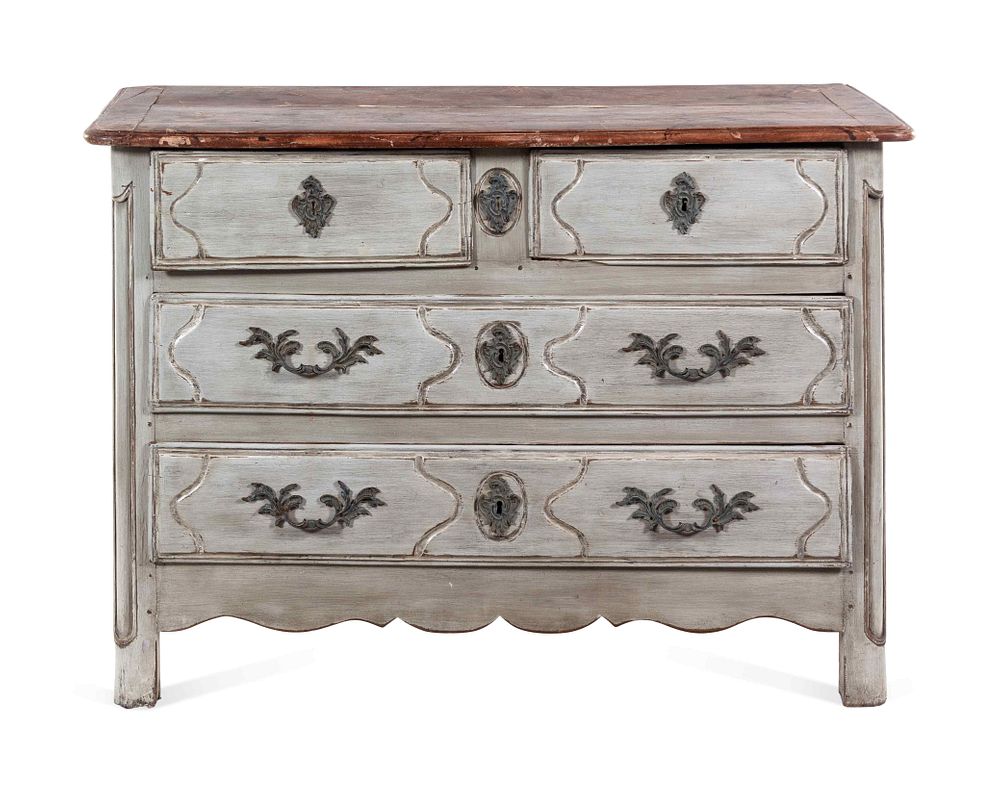 Appraisal: A Continental Painted Commode with a Painted Faux-Marble Top A