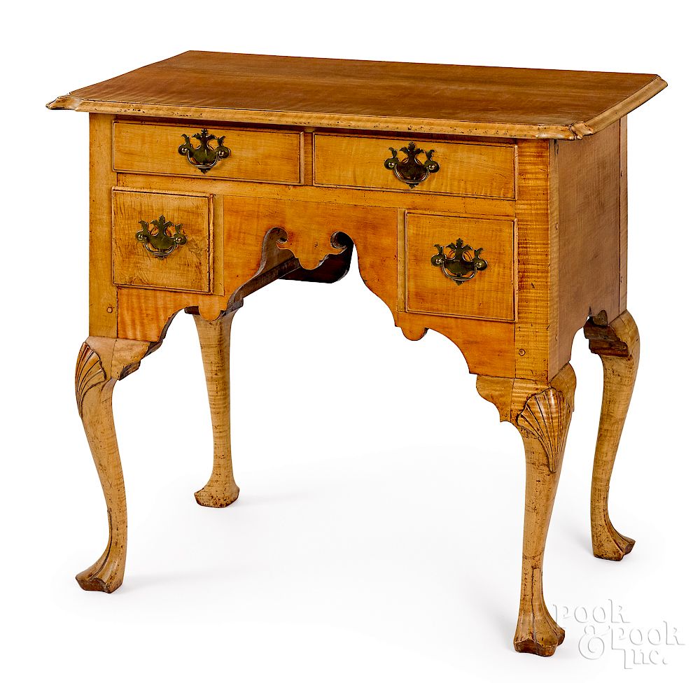 Appraisal: Queen Anne style tiger maple dressing table Exclusive on Bidsquare