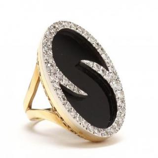 Appraisal: KT Onyx and Diamond Ring round brilliant cut diamonds weighing