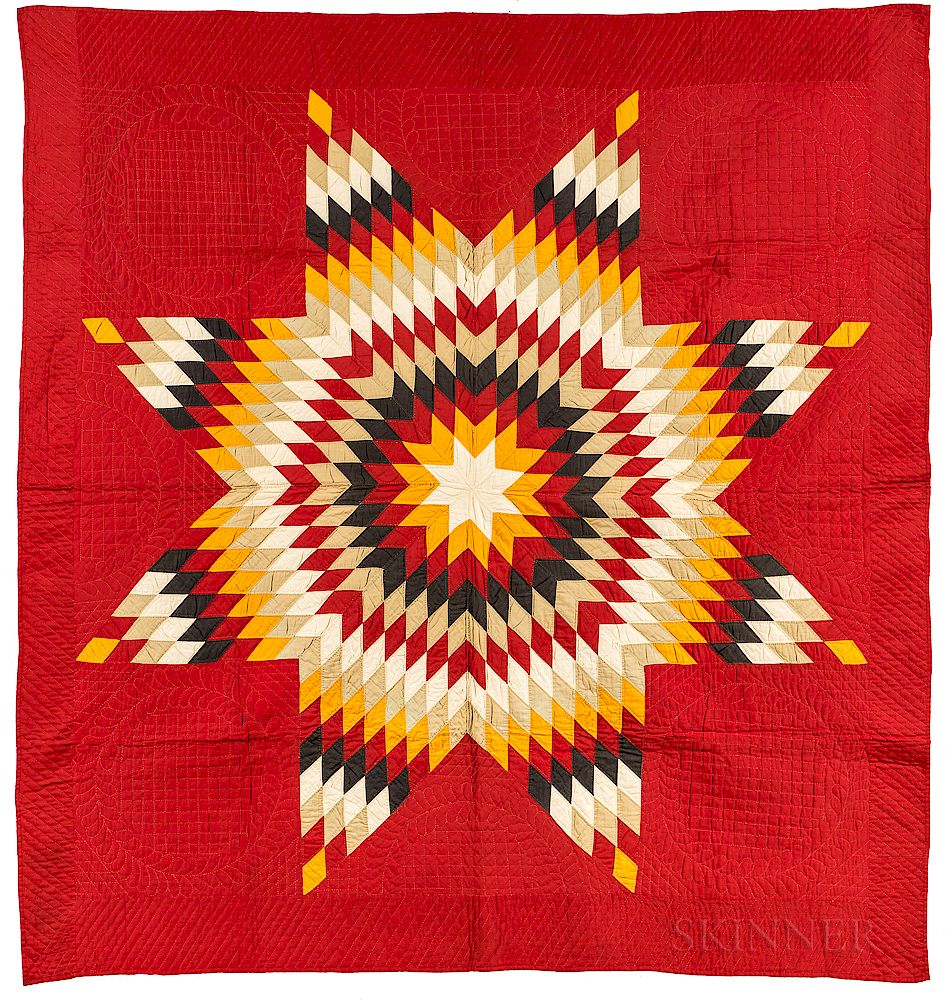 Appraisal: Hand-stitched Star Quilt Hand-stitched Star Quilt America early th century