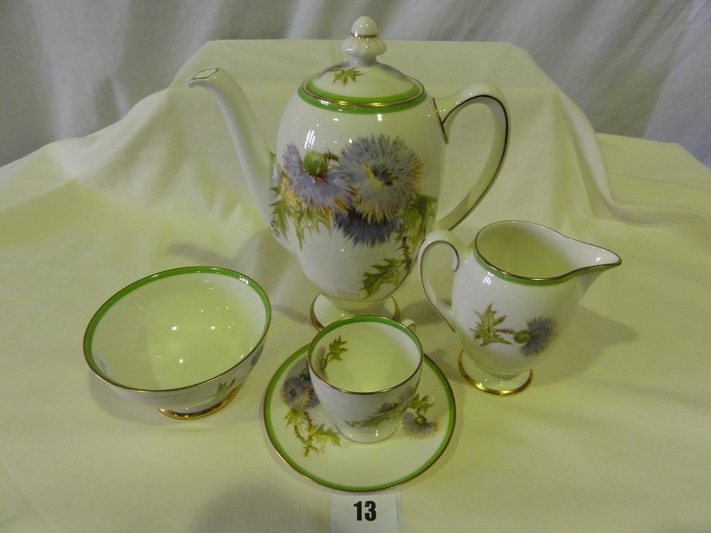 Appraisal: A six place Royal Doulton Glamis Thistle pattern coffee set