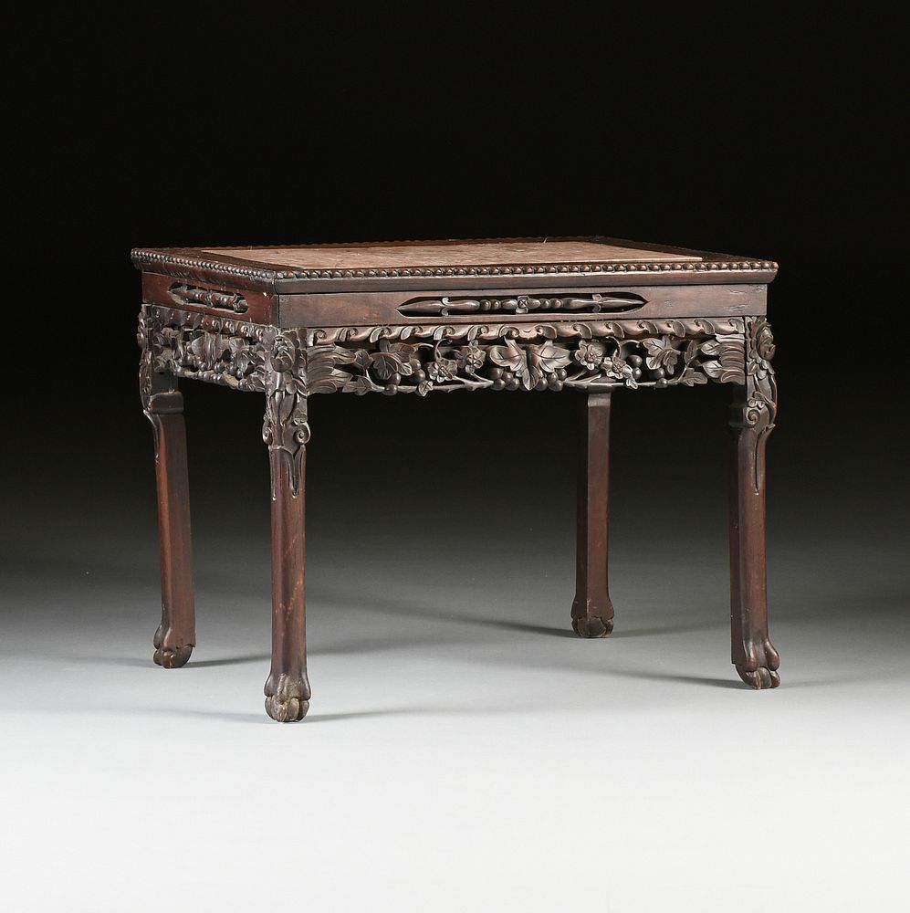 Appraisal: A CHINESE MARBLE TOPPED ROSEWOOD TABLE GUANGXU PERIOD - A