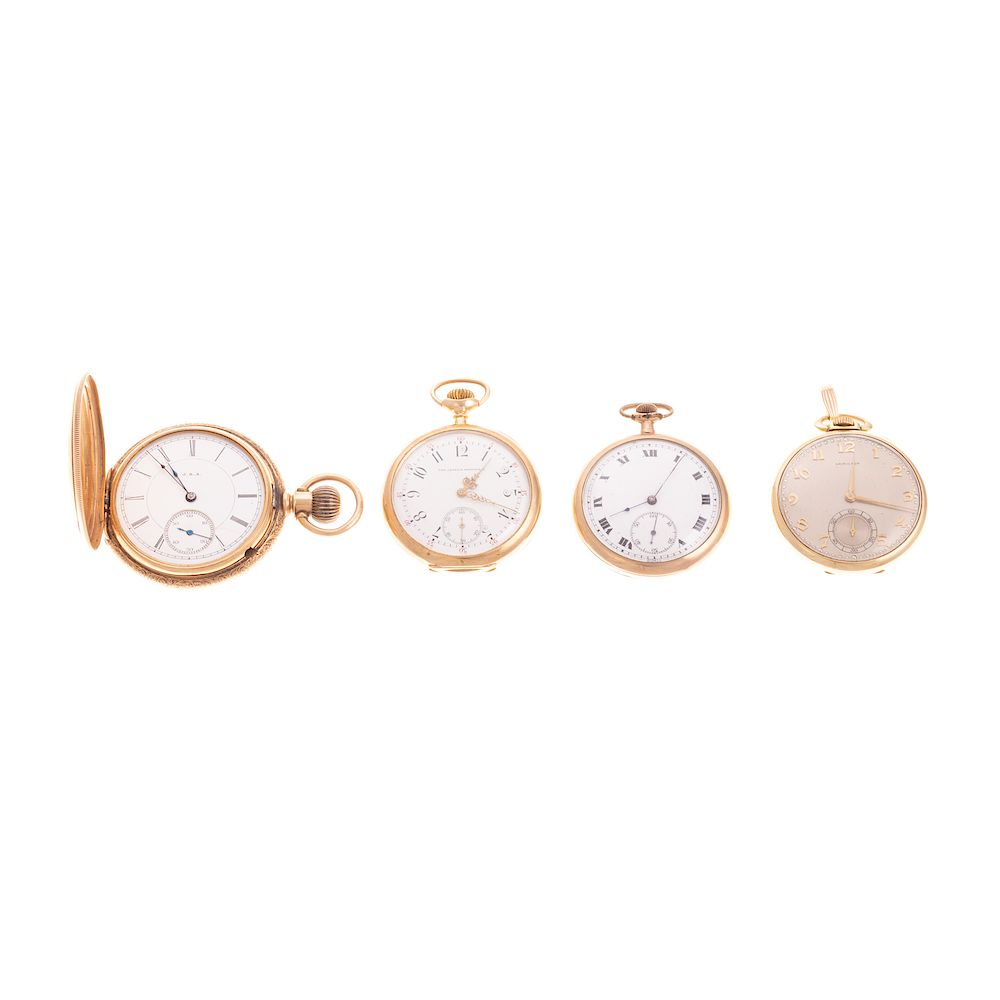 Appraisal: Four Gentlemen's Pocket Watches in K Gold K yellow gold