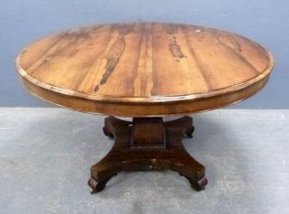 Appraisal: th century rosewood breakfast table on square column support to