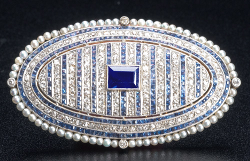 Appraisal: Art Deco diamond and sapphire brooch in pt topped gold