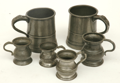 Appraisal: A GROUP OF SIX TH CENTURY PEWTER MEASURES