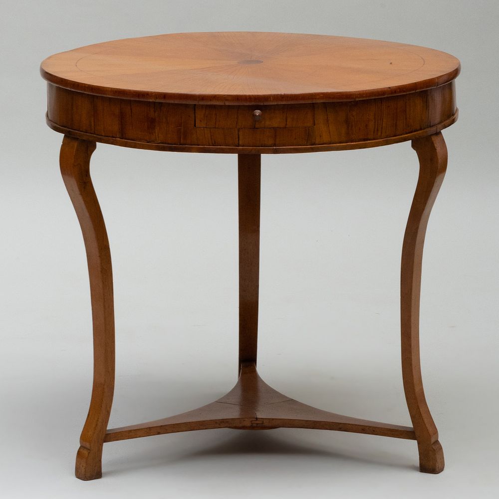 Appraisal: Italian Neoclassical Fruitwood and Walnut Center Table Fitted with three