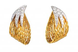 Appraisal: Diamond Gold Hoop Earrings Diamond gold hoop earrings K two-toned