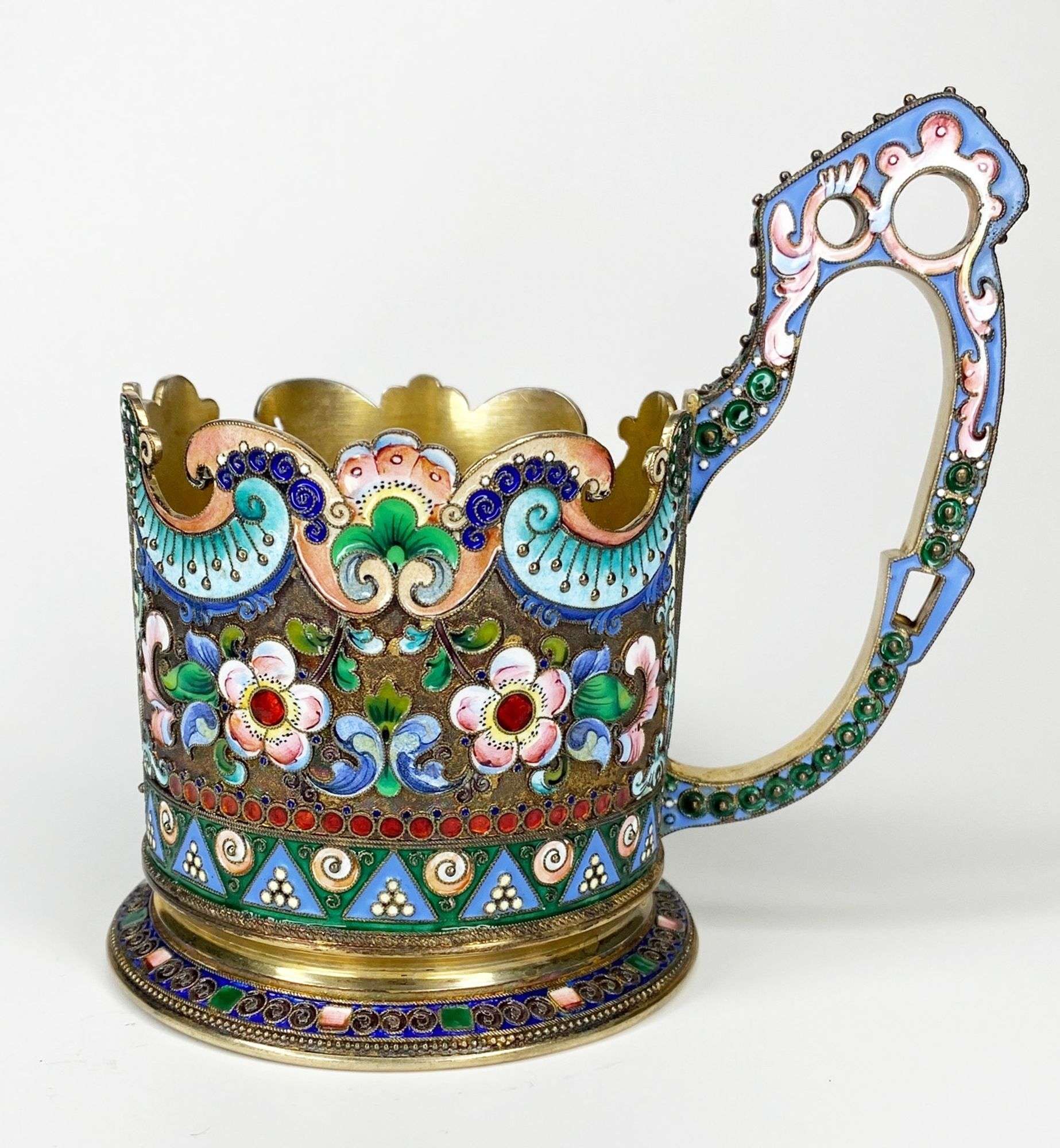 Appraisal: Russian Silver Gilt and Enamel Tea Glass Holder tall to