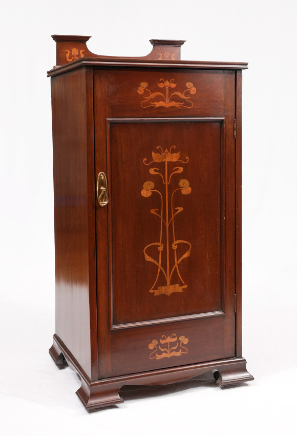 Appraisal: ART NOUVEAU MAHOGANY INLAID MUSIC CABINET Stylized art nouveau floral