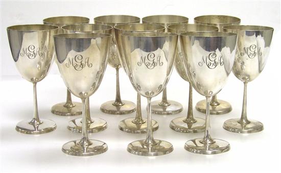 Appraisal: Tiffany Co set of twelve sterling goblets with original felt