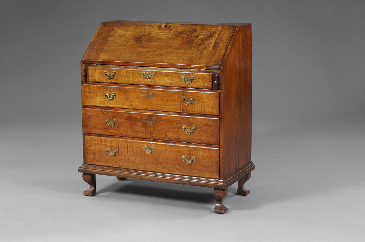 Appraisal: NORWICH CONNECTICUT QUEEN ANNE CARVED WALNUT SLANT LID DESK The