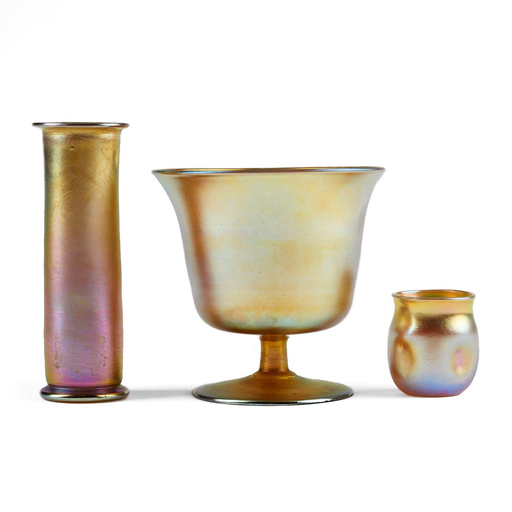 Appraisal: Grp Tiffany Favrile Art Glass Vessels Tiffany New York USA