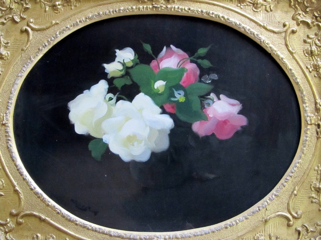 Appraisal: JAMES STUART PARK - WHITE ROSES AND ROSEBUDS Oil on