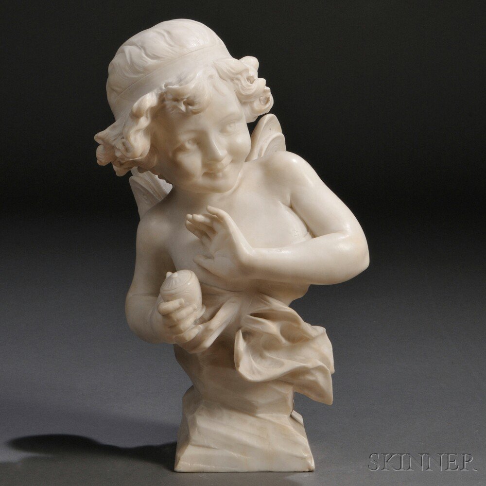 Appraisal: Carved Alabaster Bust of a Young Girl with Butterfly Wings