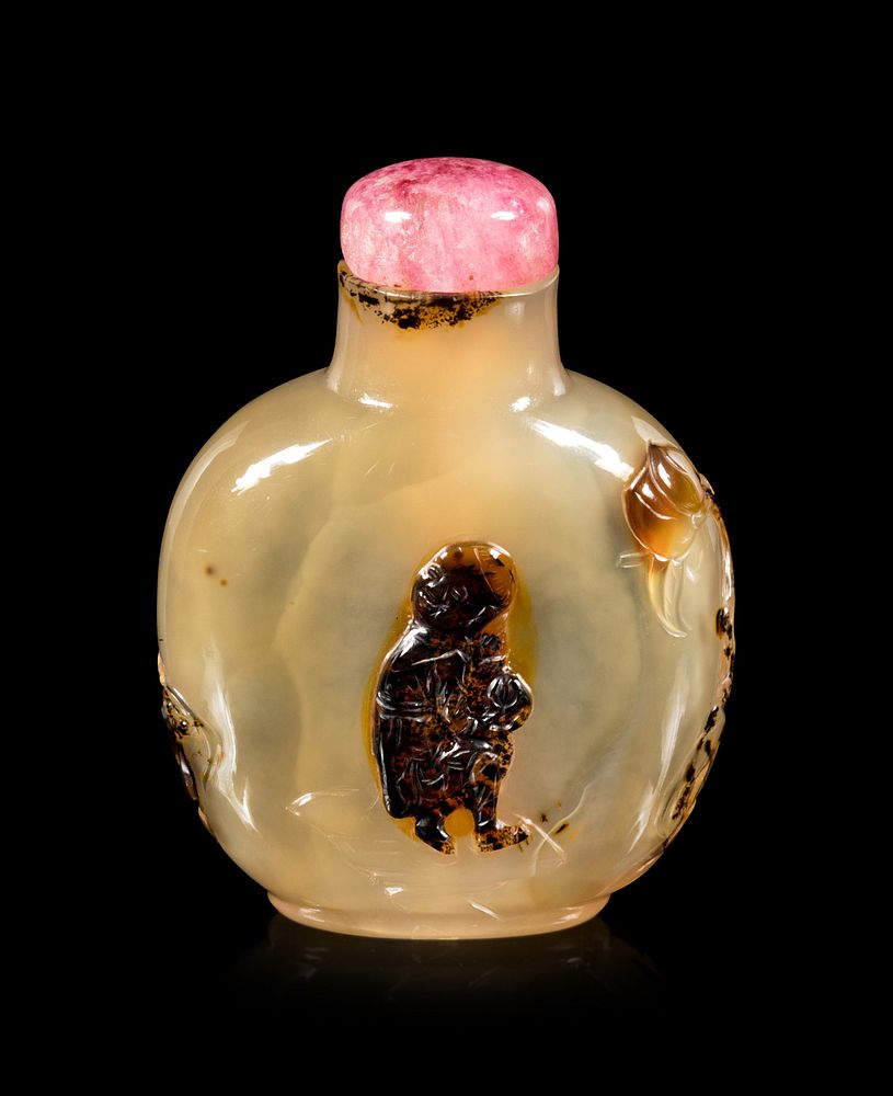 Appraisal: A Carved Agate Snuff Bottle Height overall in cm A