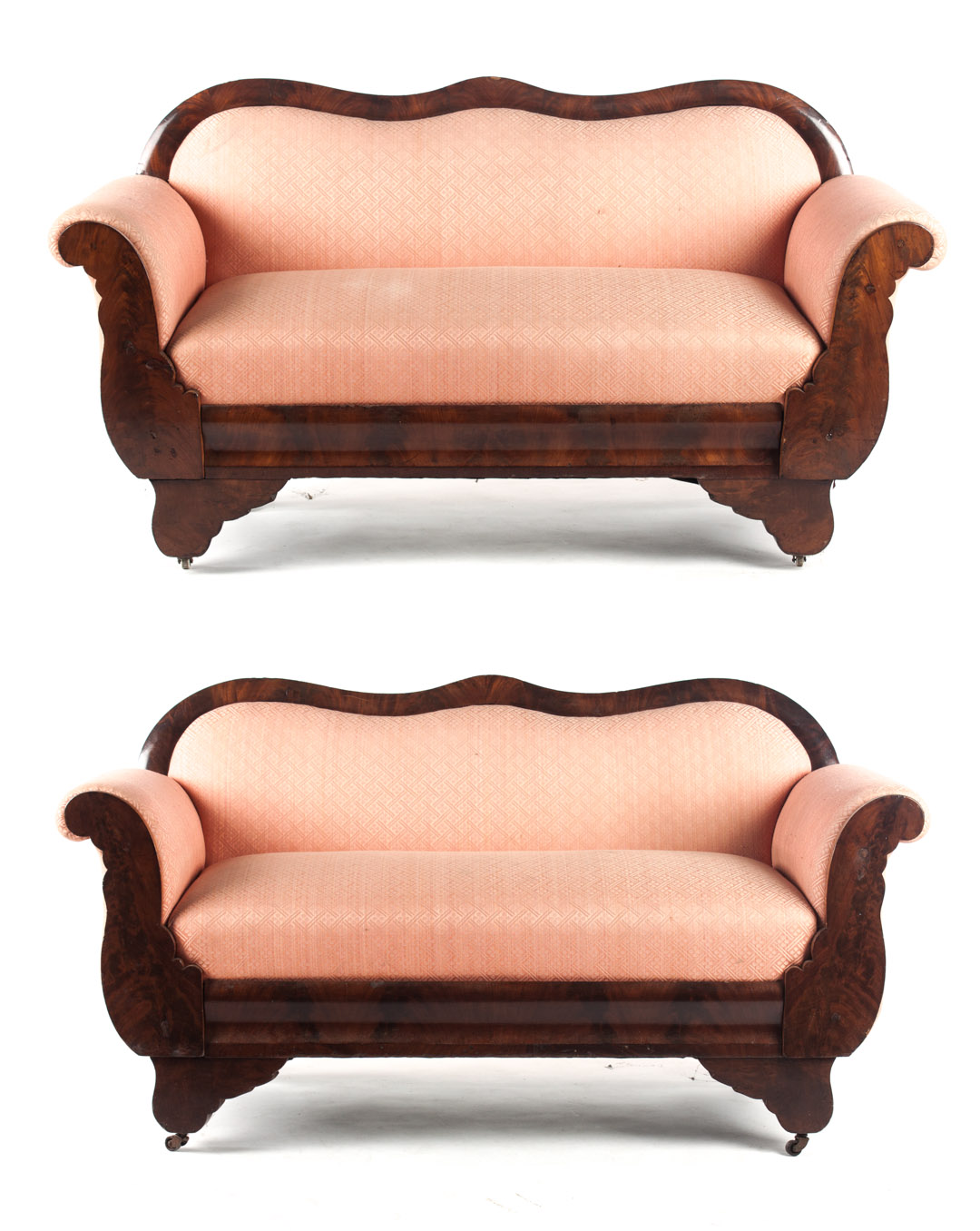 Appraisal: Pair of American Restoration mahogany settees circa in H in