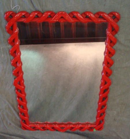 Appraisal: Red Lacquer Decorative Mirror From the estate of Lord and