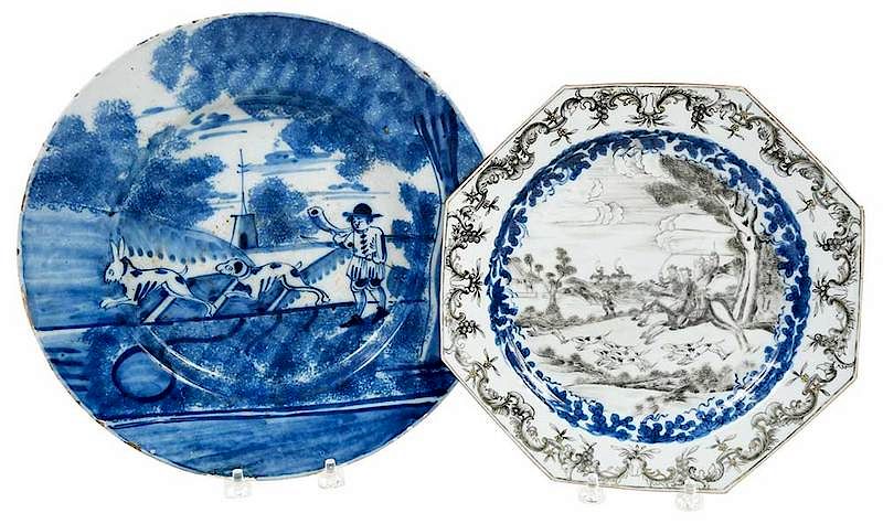 Appraisal: Two th Century Hunt Motif Plates Chinese Dutch Chinese export