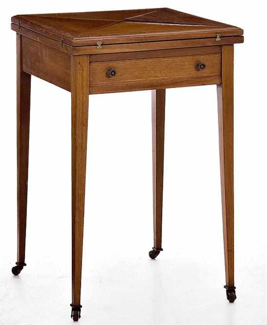 Appraisal: Hepplewhite style inlaid mahogany envelope table late th century hinged