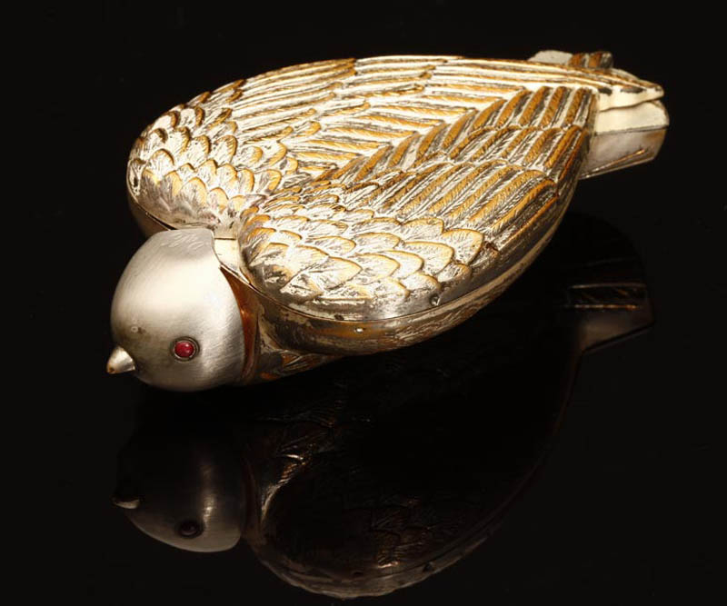 Appraisal: Dali Elgin ''Bird-in-Hand'' silver plated compact Dali Elgin ''Bird-in-Hand'' silver