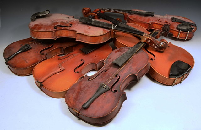 Appraisal: A GROUP OF SIX OLD VIOLINS varying state of repair