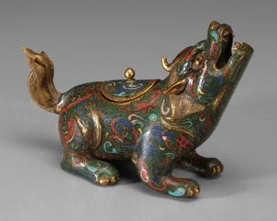 Appraisal: Chinese cloisonn eacute bronze censer polychrome designs of dragons and