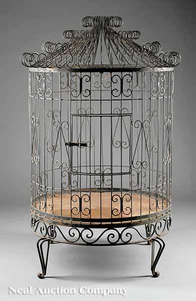 Appraisal: A Large Wrought Iron Bird Cage scrolled cylindrical hood the