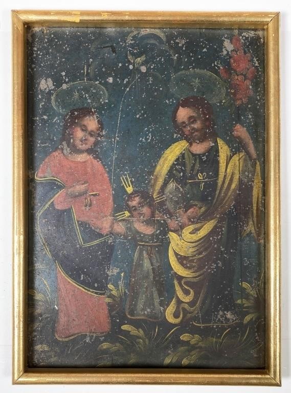 Appraisal: th Century Spanish Colonial retablo painting on tin showing Jesus