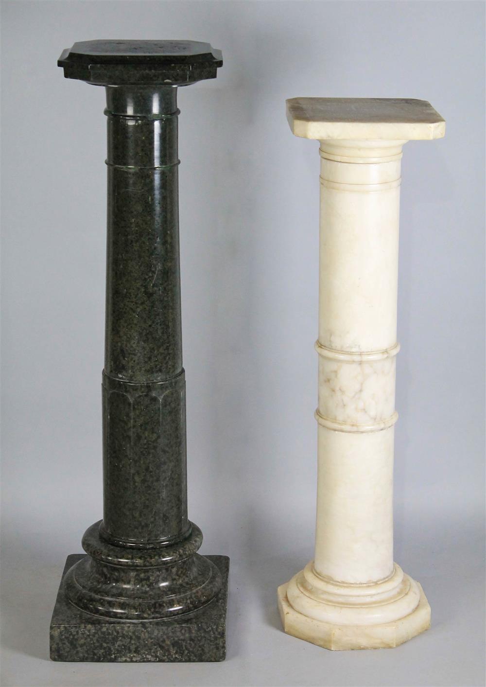 Appraisal: TWO MARBLE CYLINDRICAL COLUMNS the largest of green marble -