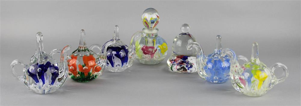 Appraisal: GROUP OF SEVEN ST CLAIR GLASS ITEMS including teapot-form jewelry