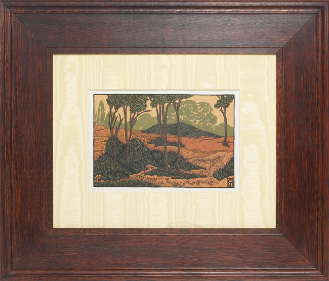 Appraisal: Anita Munman woodblock contemporary colorful print of hills and trees