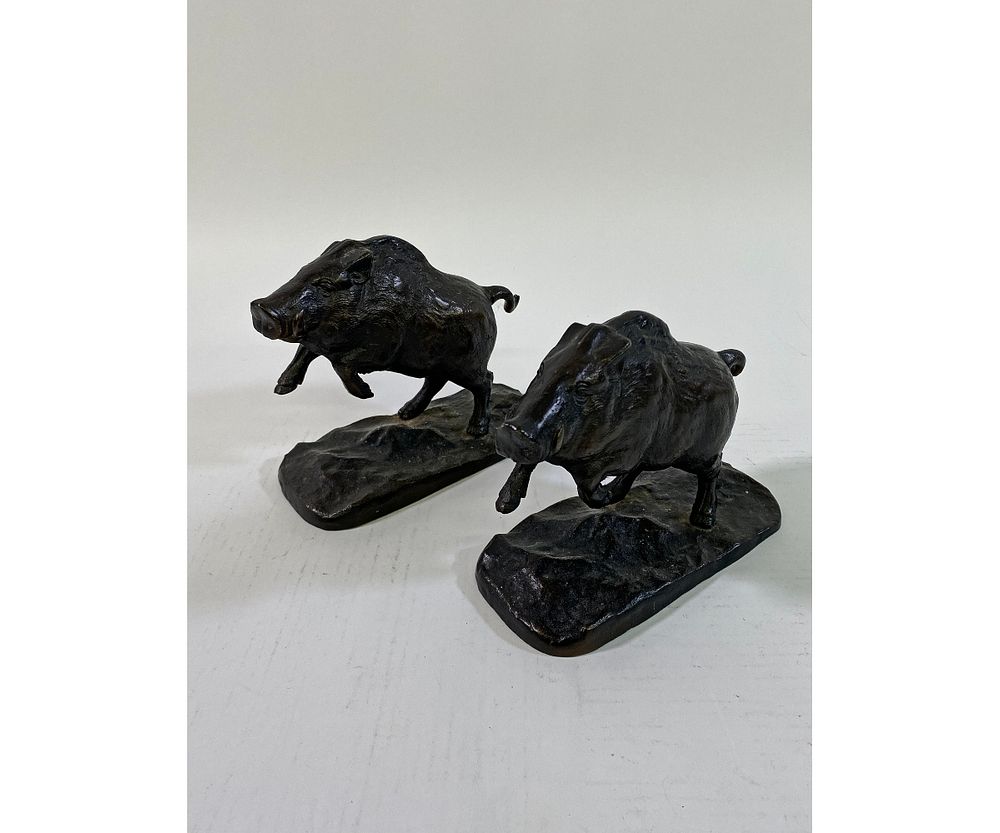 Appraisal: Pair of Faux Bronze Boar Bookends Pair of faux bronze