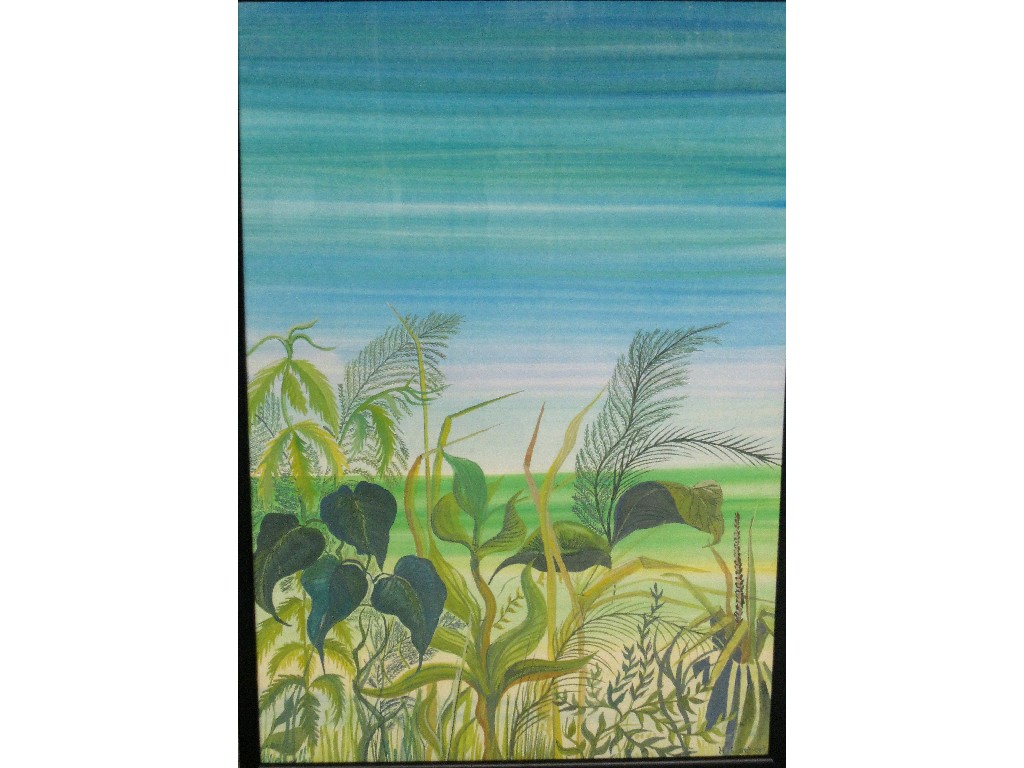 Appraisal: H LAMBERT Gouache 'Plants under a blue sky' signed