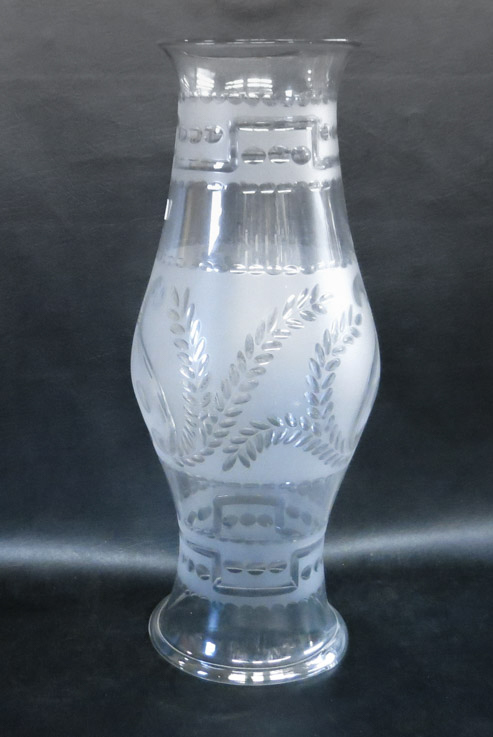 Appraisal: CLEAR BLOWN GLASS HURRICANE CHIMNEY acid etched and cut with