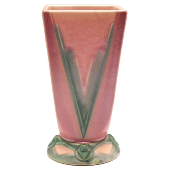 Appraisal: Roseville Futura vase flaring squared shape in pink with green