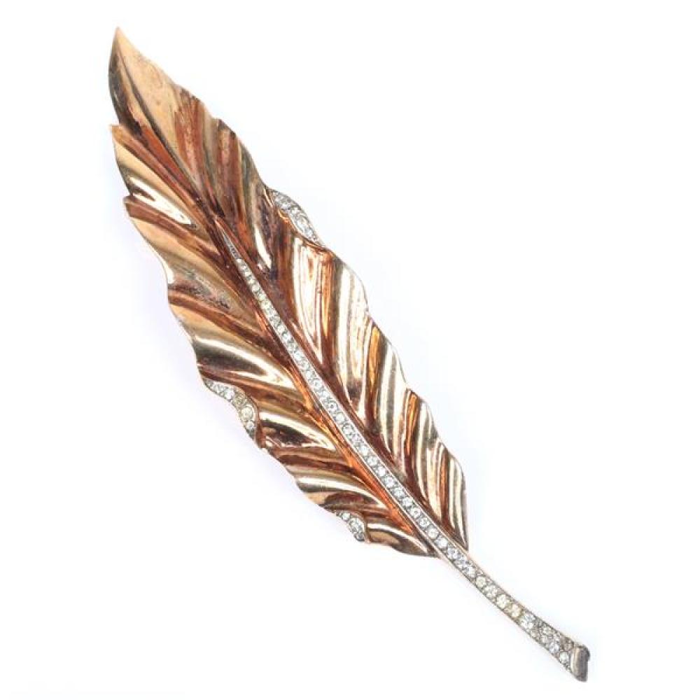 Appraisal: TRIFARI ''ALFRED PHILIPPE'' GIANT STERLING ROSE VERMEIL FEATHER PIN CLIP