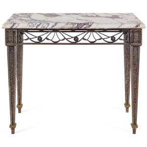 Appraisal: An Art Deco Patinated Metal Marble-Top Side Table First Quarter