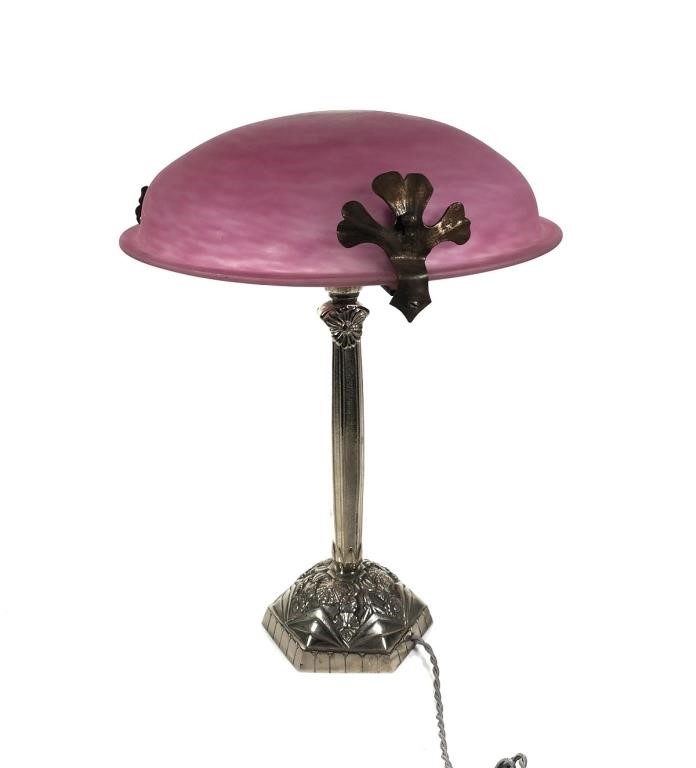 Appraisal: Pink glass shade and chrome or nickel-plated base Circa s