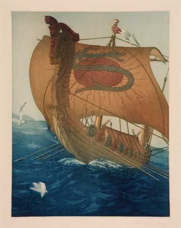 Appraisal: JOHN TAYLOR ARMS The Dragon Ship Color aquatint and etching