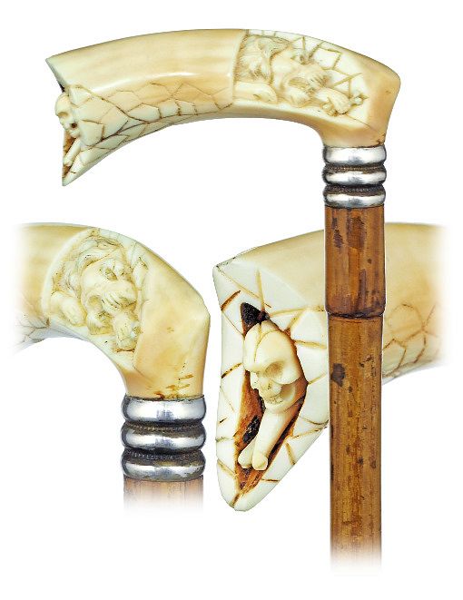 Appraisal: Hippopotamus Ivory Lion Cane Ca -Fashioned of hippopotamus tooth in