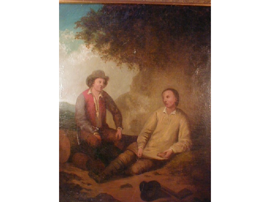 Appraisal: thC British School Male figures in rural setting Oil paint