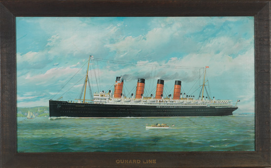 Appraisal: CUNARD LINE Mauretania I Mauretania Color lithographed poster after a