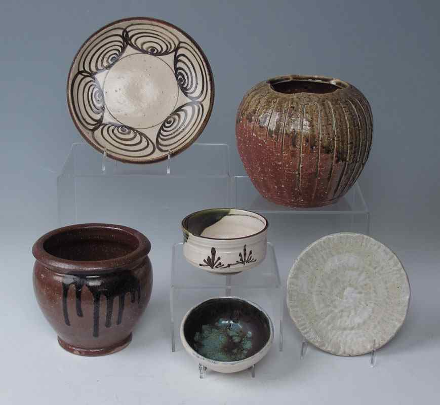 Appraisal: PC CONTEMPORARY JAPANESE POTTERY Featuring an orb shaped vase with