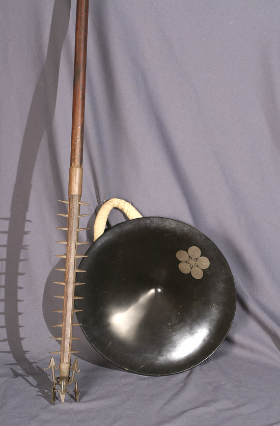 Appraisal: Japanese Wrought-Iron Mounted Stained Wood Polearm Sode Garami Late Edo-Meiji